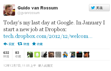 Guido Van Rossum has tweeted Today is my last day at Google
