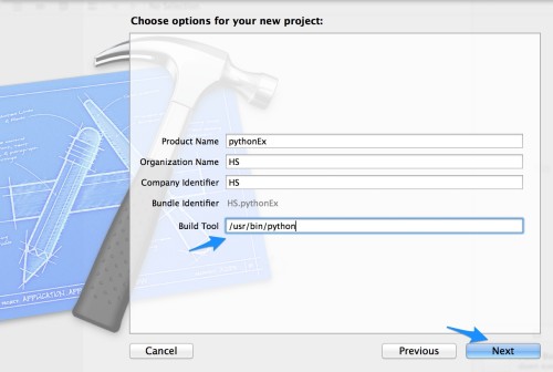 name new project xcode python